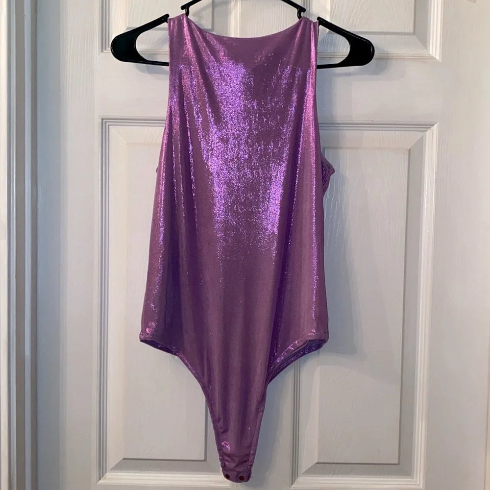 SHE + SKY Lilac Metallic One Piece Bodysuit NWTs - Picture 8 of 10